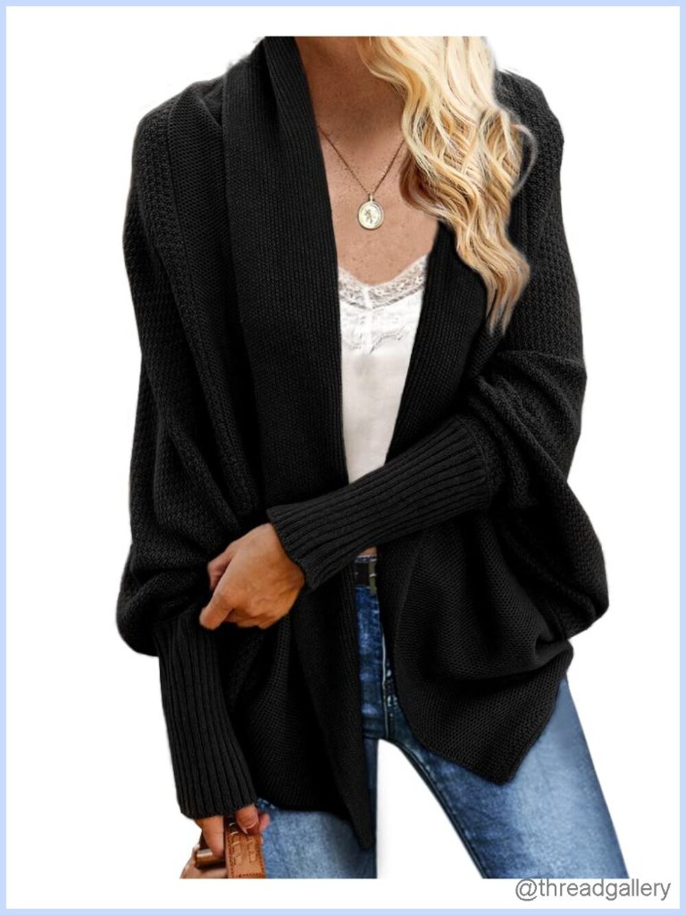 Women's Batwing Cable Knit Oversized Wrap Cardigan Sweater